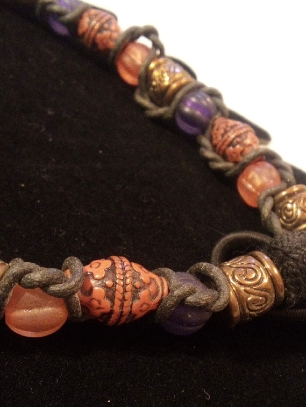 Handcrafted Purple and Orange Beaded Women's Necklace - Picture 3 of 5